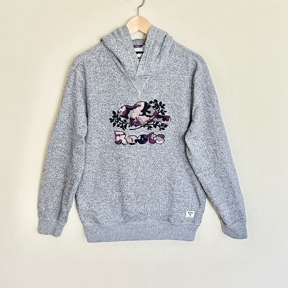 Roots Canada Camo Chenille Gray Hoodie Adult size Large - Picture 2 of 9